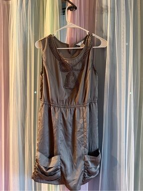 Silver Embellished Sleeveless Dress with Bow Detail